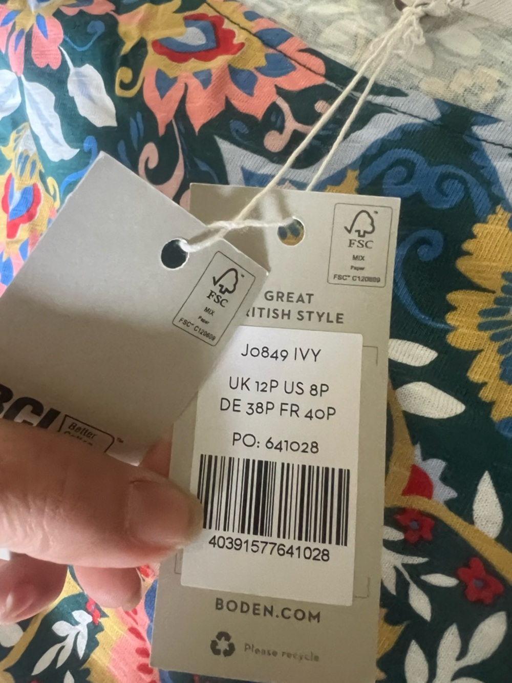 Boden Teal Floral Mosaic Cap-Sleeve Midi Dress - Picture 12 of 13